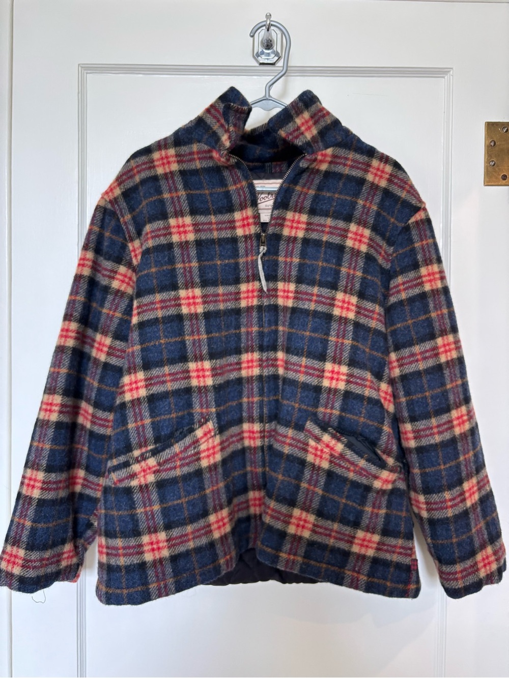 Woolrich Navy Plaid Shirt Jacket with Red and Cream Checks